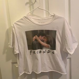 White cropped top with friends reference